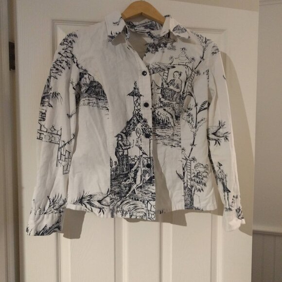 Print Linen Cotton Blouse - Picture 1 of 4